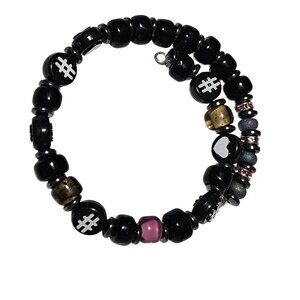 Handmade Black Beaded Coil Bracelet Charms Color Accents Fashion Jewelry Women